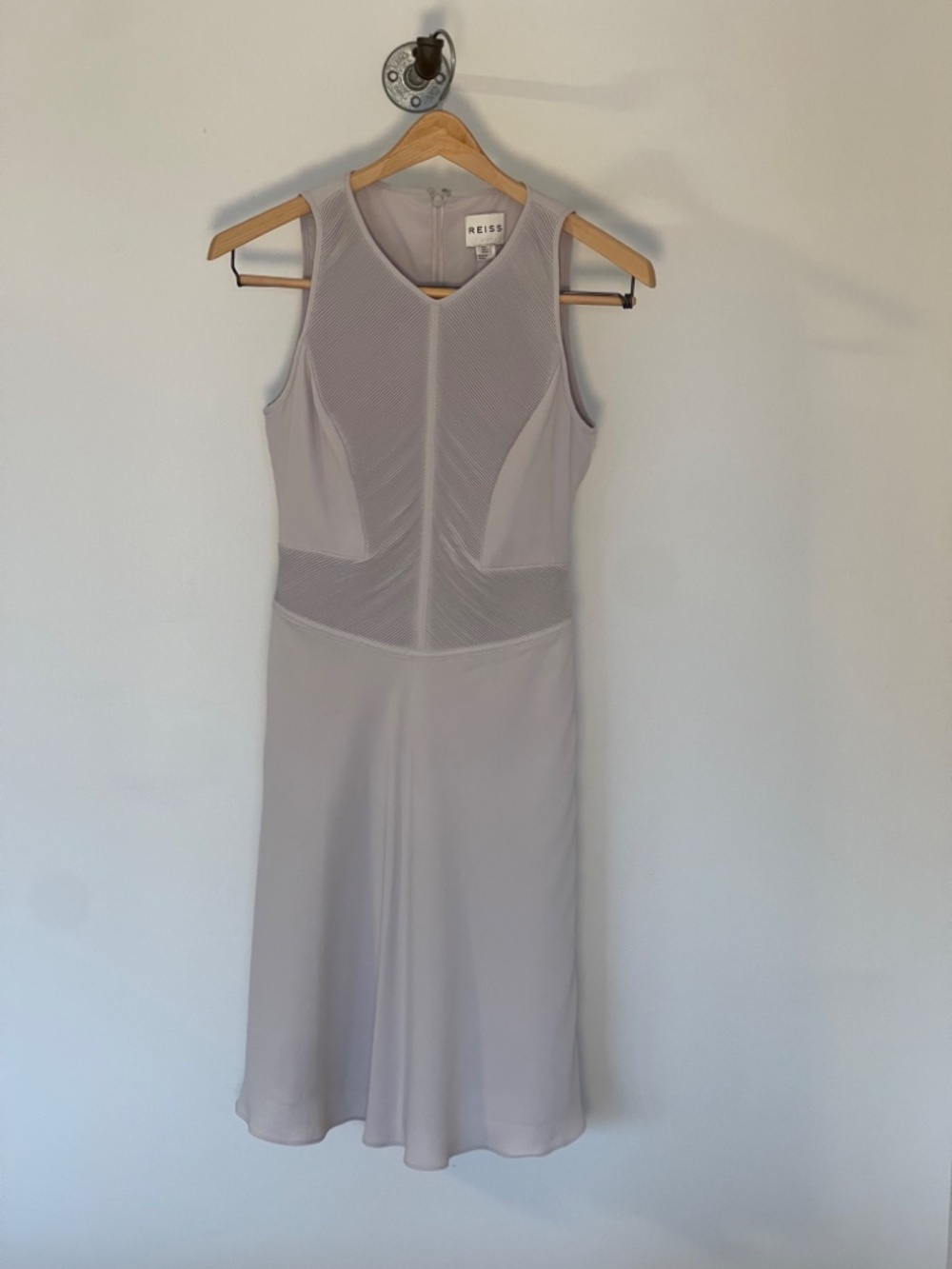 Reiss Pale Grey Textured Panel Sleeveless Dress | US 2 / UK 6